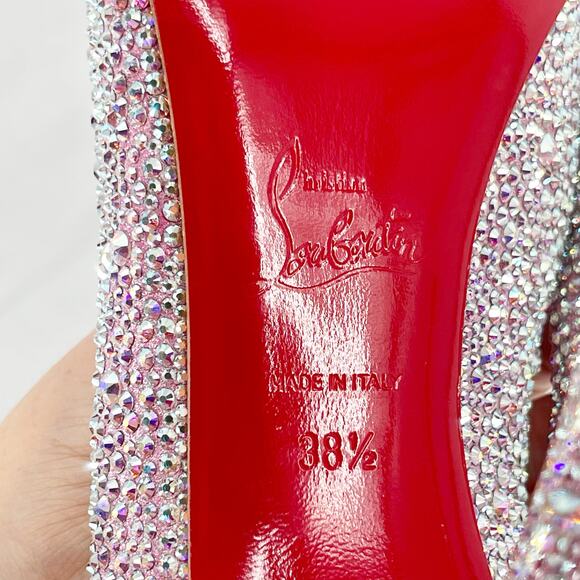 Christian Louboutin Kate Strass Pink Suede Crystal Pointed Toe Heels EU 38.5 - Picture 10 of 10